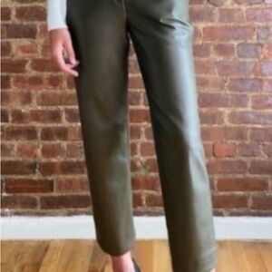 Babaton Command Vegan Leather Trousers in Olive Green - Never Worn!